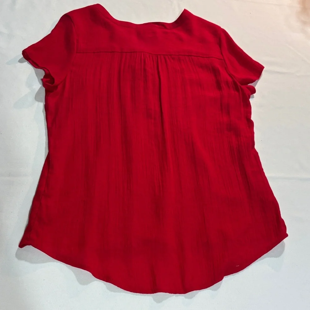 Westport Red Button-Down Blouse Large short sleeve - Picture 15 of 16